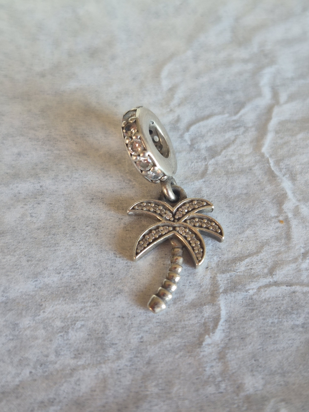 Pandora Silver Palm Tree Dangle Charm with Clear Stones